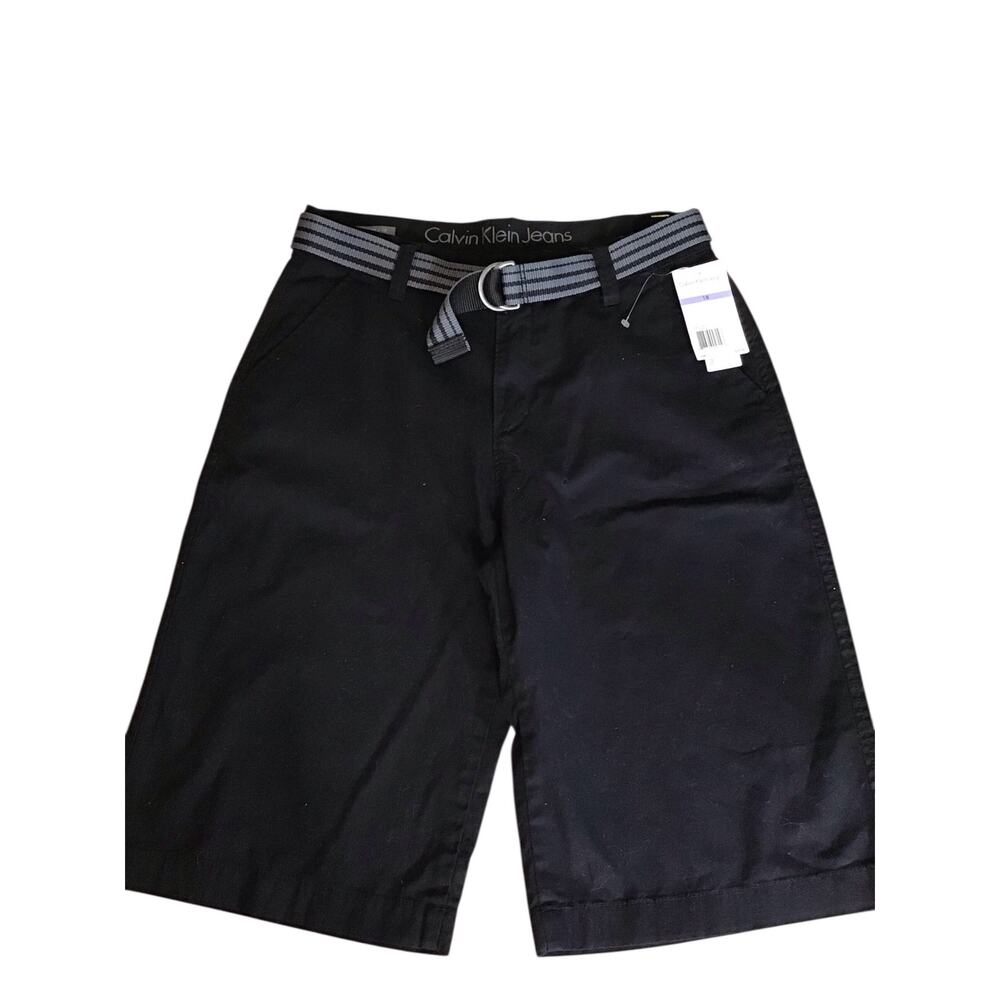 Calvin Klein Boys shorts with Belt Sz.18 Black NWT Preppy Comfort Summer Casual